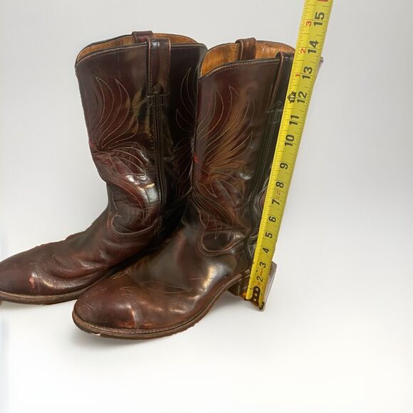 Iron Age Steel Toe Cowboy Boots Phoenix Rising Rainbow Stitch Brown Leather Sz 9 - Picture 2 of 16